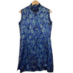 Vintage Brocade Tunic Vest 1980s Chinese Silk Metallic Floral Cheongsam Style